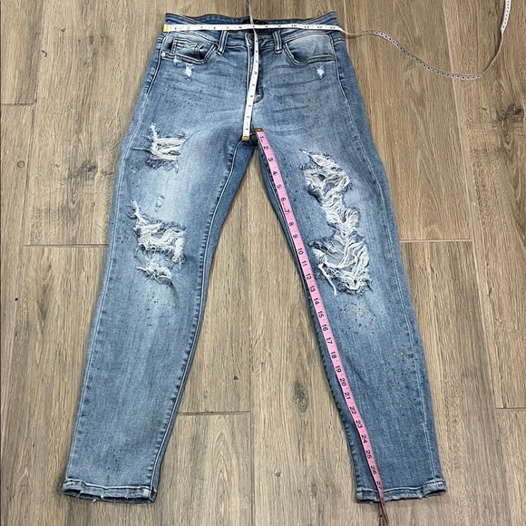 Judy Blue Lucky Charms Paint Splatter Boyfriend Distressed Jeans Vintage Slim - Picture 8 of 15